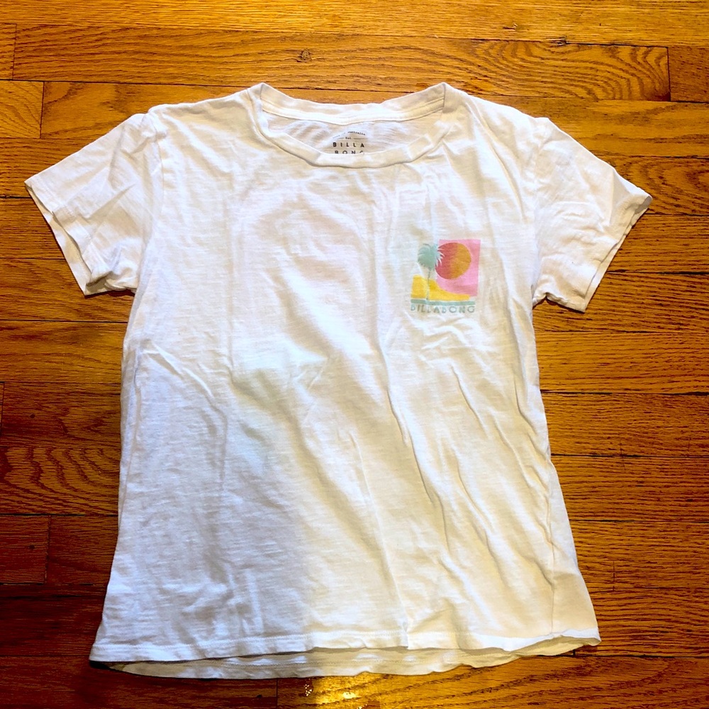 Billabong Modern Lovers Graphic T-Shirt. Size XS. Ivory/ multi color.